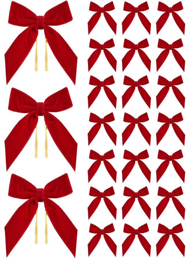 Hekocap 24Pcs Red Bows for Christmas Tree s - 3.5'' Red Velvet Christmas Bows Ornaments, Small Velvet Ribbon Bow for Wreaths, Garland, Gift Wrapping & Holiday Home Decor - Image 1